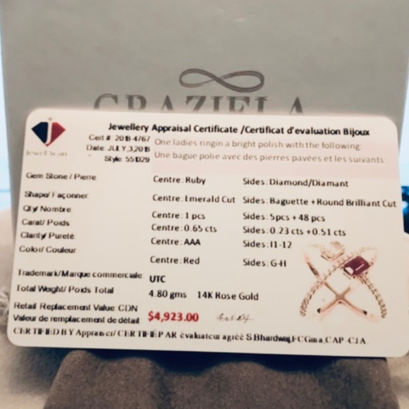 14K Rose Gold Genuine Diamond & Ruby X Ring - Picture 13 of 13